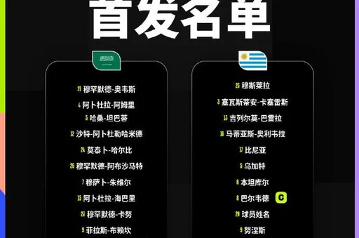 沙特对阵乌拉圭公布首发名单:巴尔韦德、努涅斯、多萨里首发出场