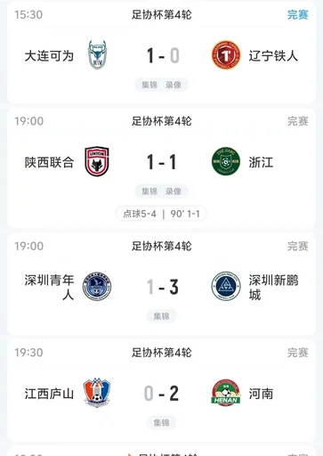 浙江被中甲陕西联合点球淘汰 铁人、津门虎不敌2中乙球队